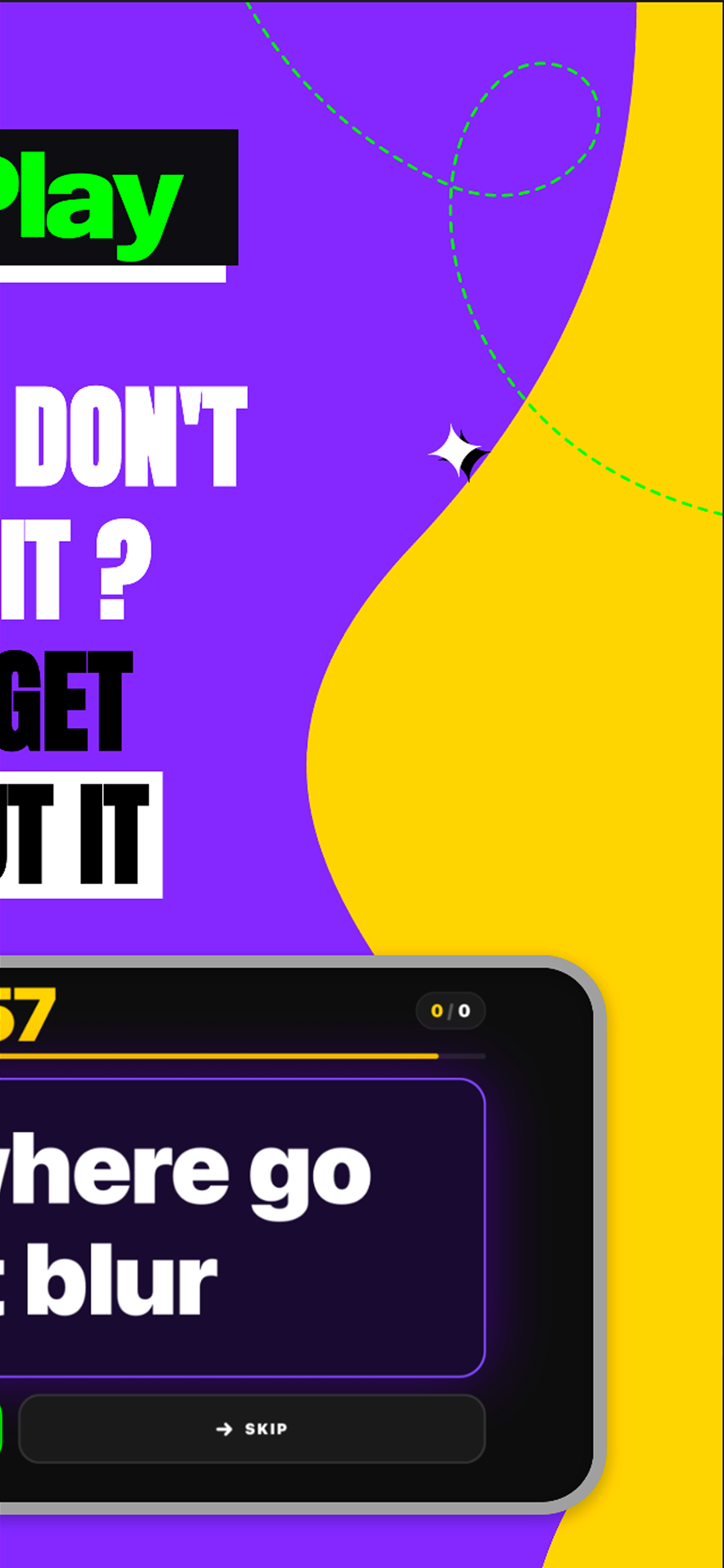Card gameplay mid-game showing a card prompt with Skip button and score counter